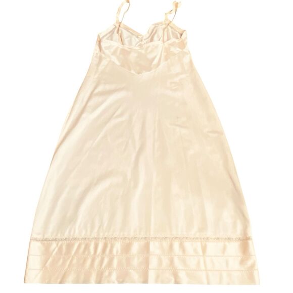VTG Lorraine Full Slip Dress Satiny Nylon Lace Trim Adj. Straps Beige Sz Tall 36 - Picture 6 of 13